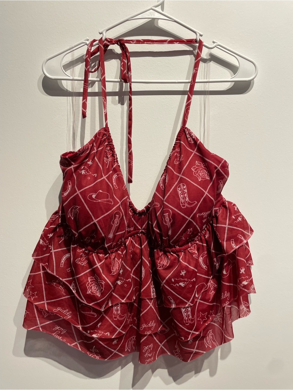 Wild Fable Women's Ruffle Halter Tank Top Red Western XXL NWT